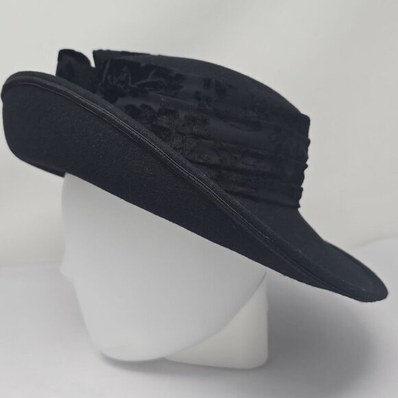 Mr Hi's Classic Vintage Black Wool Hat with Velour Band, Women's Small - Picture 5 of 9